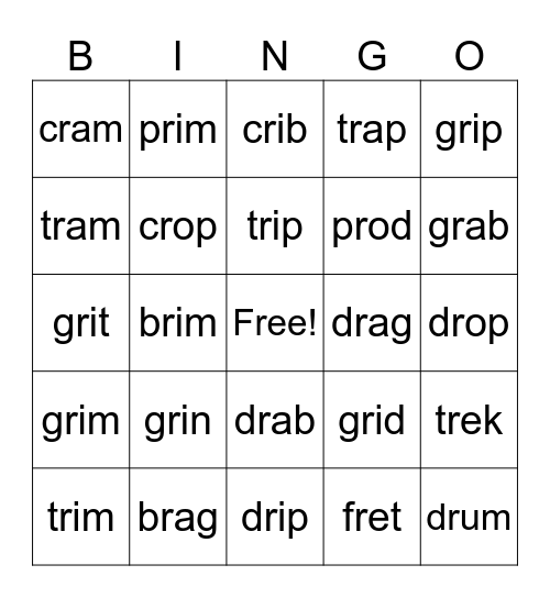 R Blends Bingo Card