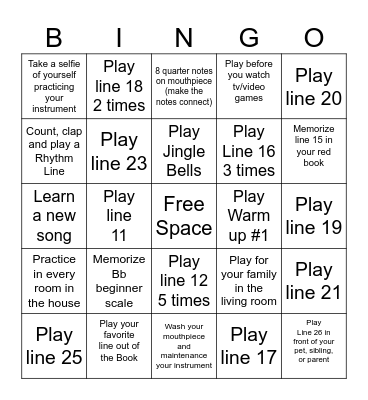 Beginning Band Bingo Card