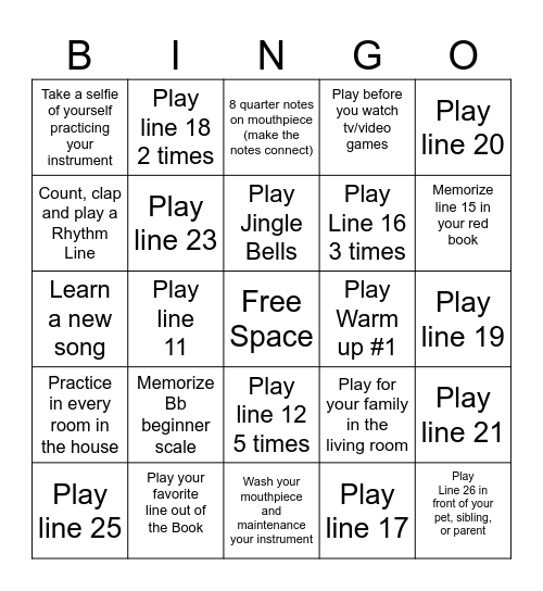 Beginning Band Bingo Card