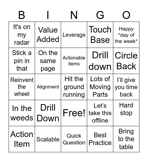 Corporate Jargon Bingo Card