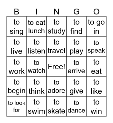 er, ir, re verbs for pc Bingo Card