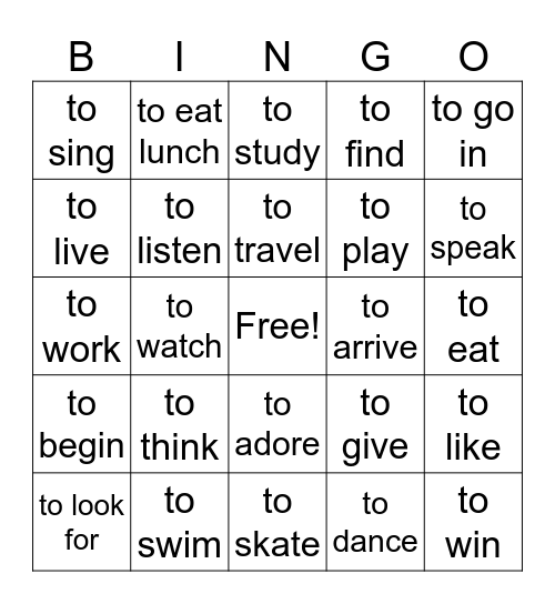 er, ir, re verbs for pc Bingo Card
