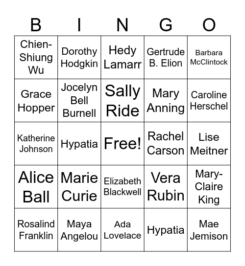 Women in Stem Bingo Card