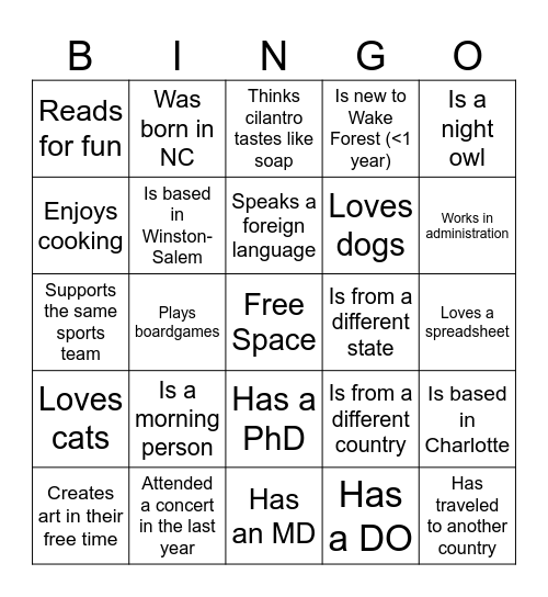 Untitled Bingo Card