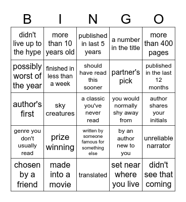 Book Bingo Card