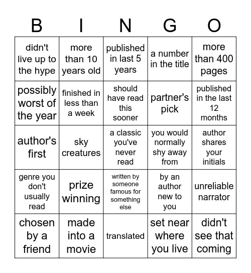 Book Bingo Card