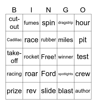 Racing Bingo Card