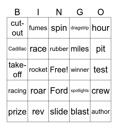 Racing Bingo Card