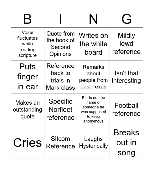 Roy Class Bingo Card