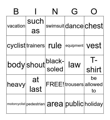 Unit 13 Lesson 25 3A Bingo Card