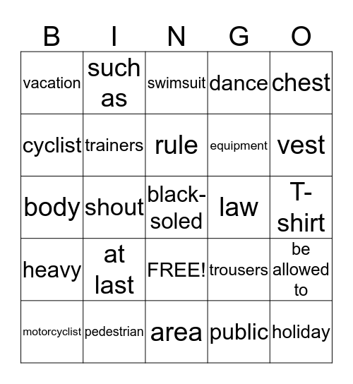 Unit 13 Lesson 25 3A Bingo Card