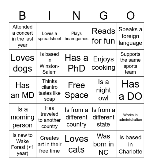 Untitled Bingo Card