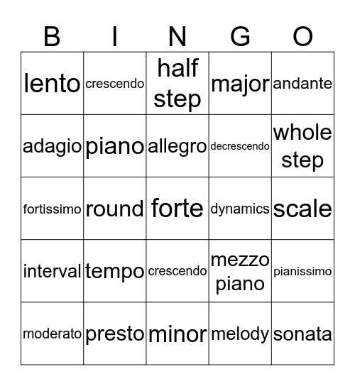 Music Bingo Card