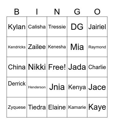 Family Bingo Card