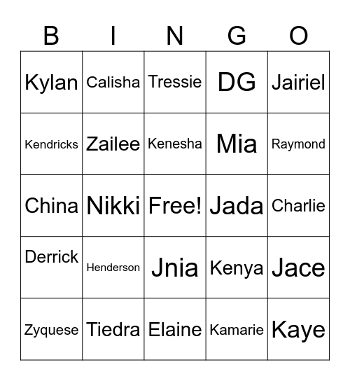 Family Bingo Card