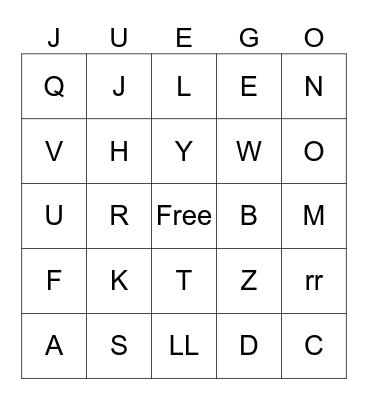 Spanish Alphabet Bingo Card