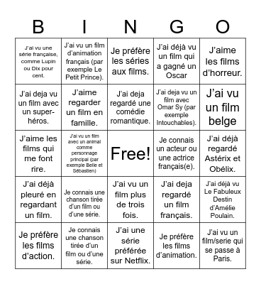 french cinema Bingo Card