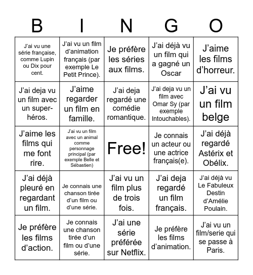 french cinema Bingo Card