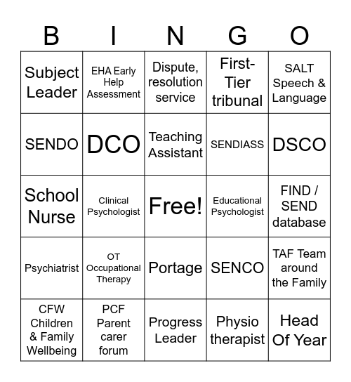 Professional Bingo Card