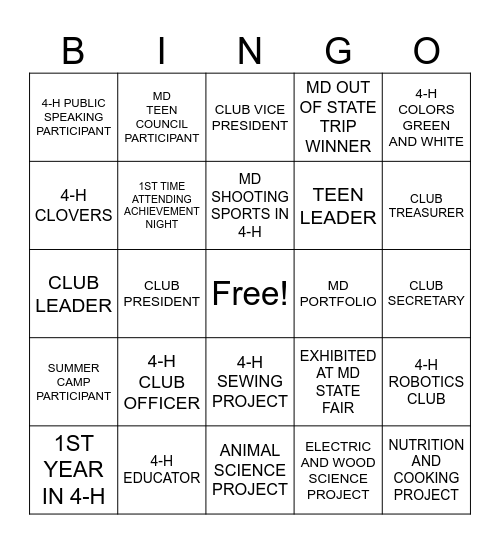 4-H BINGO Card