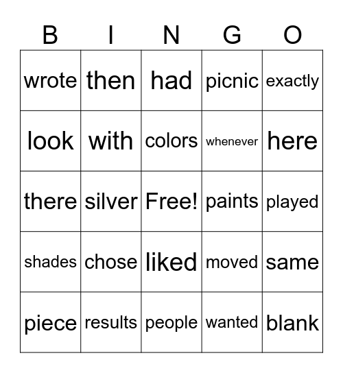 Grad 3 Bingo Card