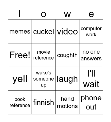 lowe bingo Card