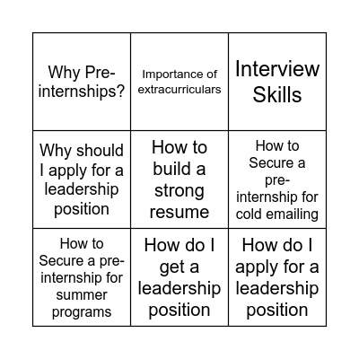 SOPHOMORE ORIENTATION Bingo Card