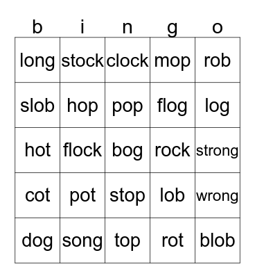 short o bingo Card