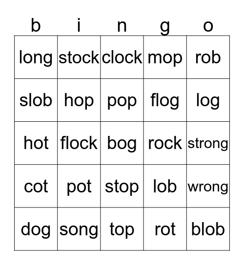 short o bingo Card