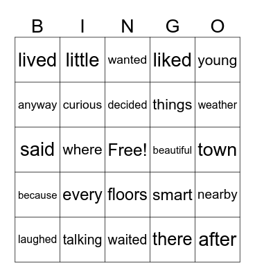 Grade 2 Bingo Card