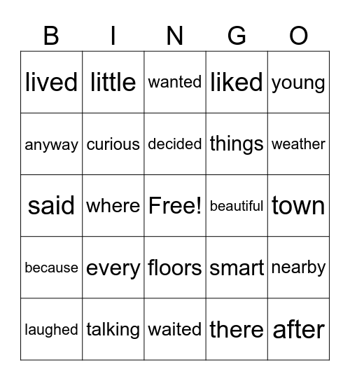Grade 2 Bingo Card