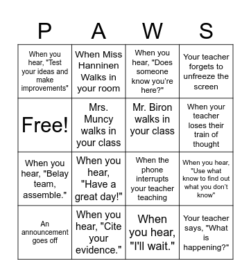 Cougar Cup Middle School Bingo! Bingo Card