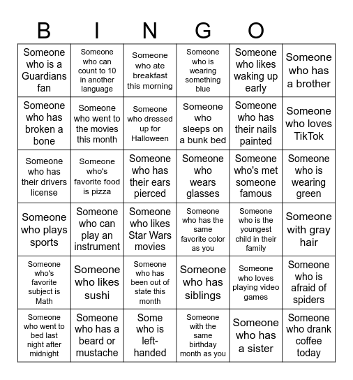 Family Bingo Card