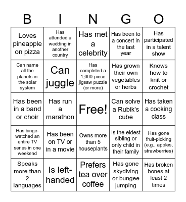 People Bingo Card