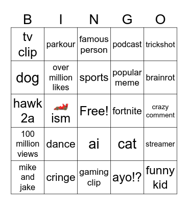 Tiktok Bingo Card