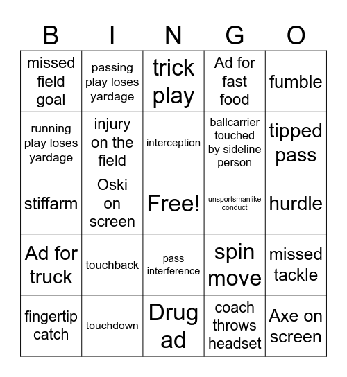 BIG GAME 2024 BINGO Card