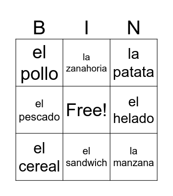 Las Comidas Bingo Card