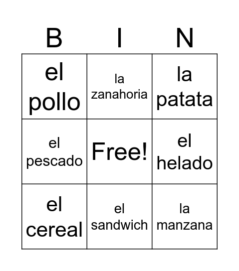 Las Comidas Bingo Card