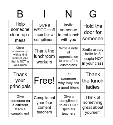 December Kindness BINGO Card