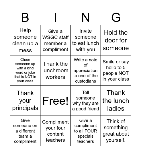 December Kindness BINGO Card