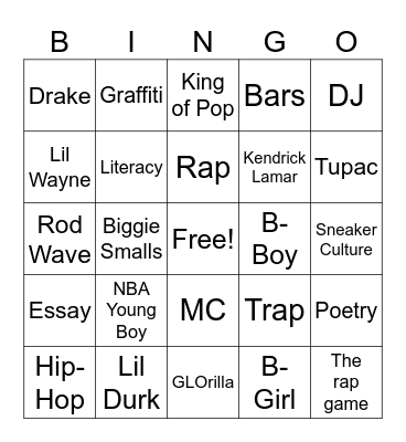 Hip-Hop Bingo Card