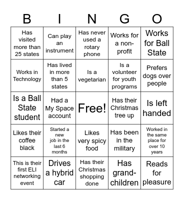 Women's Networking Event Bingo Card