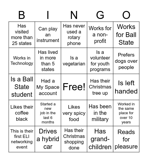 Women's Networking Event Bingo Card