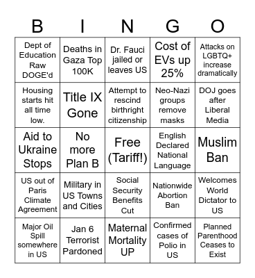 Trumps Fascism Bingo Card