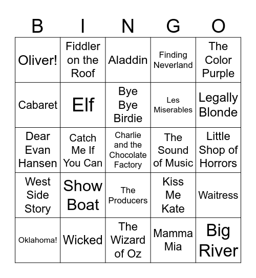 BROADWAY MUSICALS Bingo Card