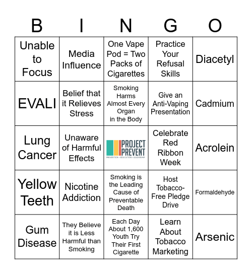 Prevention BINGO Card