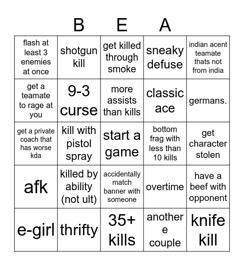 VALORANT Bingo Card