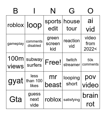 Untitled Bingo==== Bingo Card