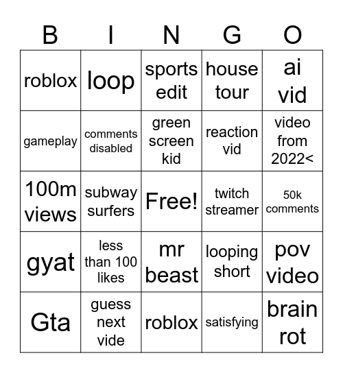 Untitled Bingo==== Bingo Card