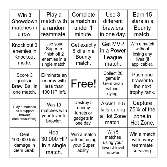 Brawl Stars Bingo Card